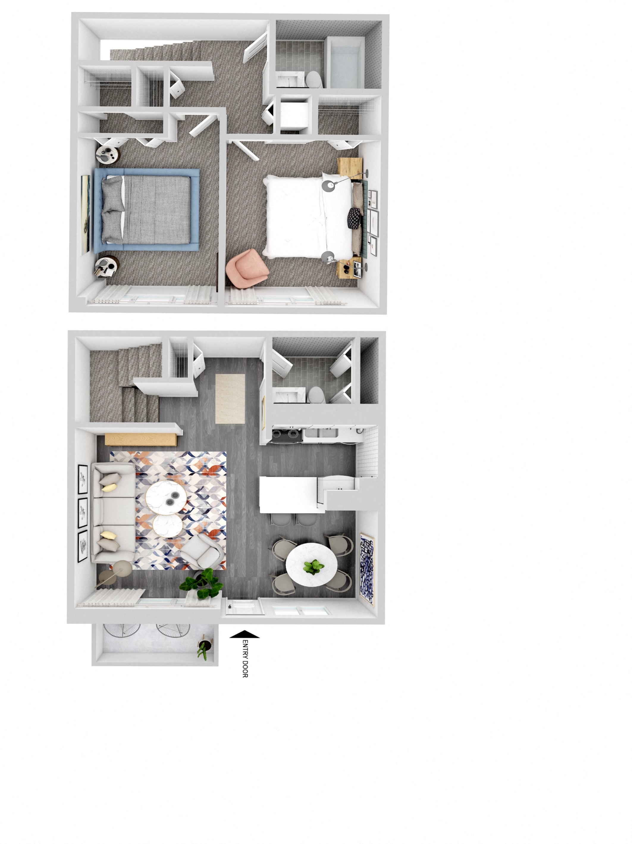 Floor plan for 2 beds, 1.5 baths, 951 sqft